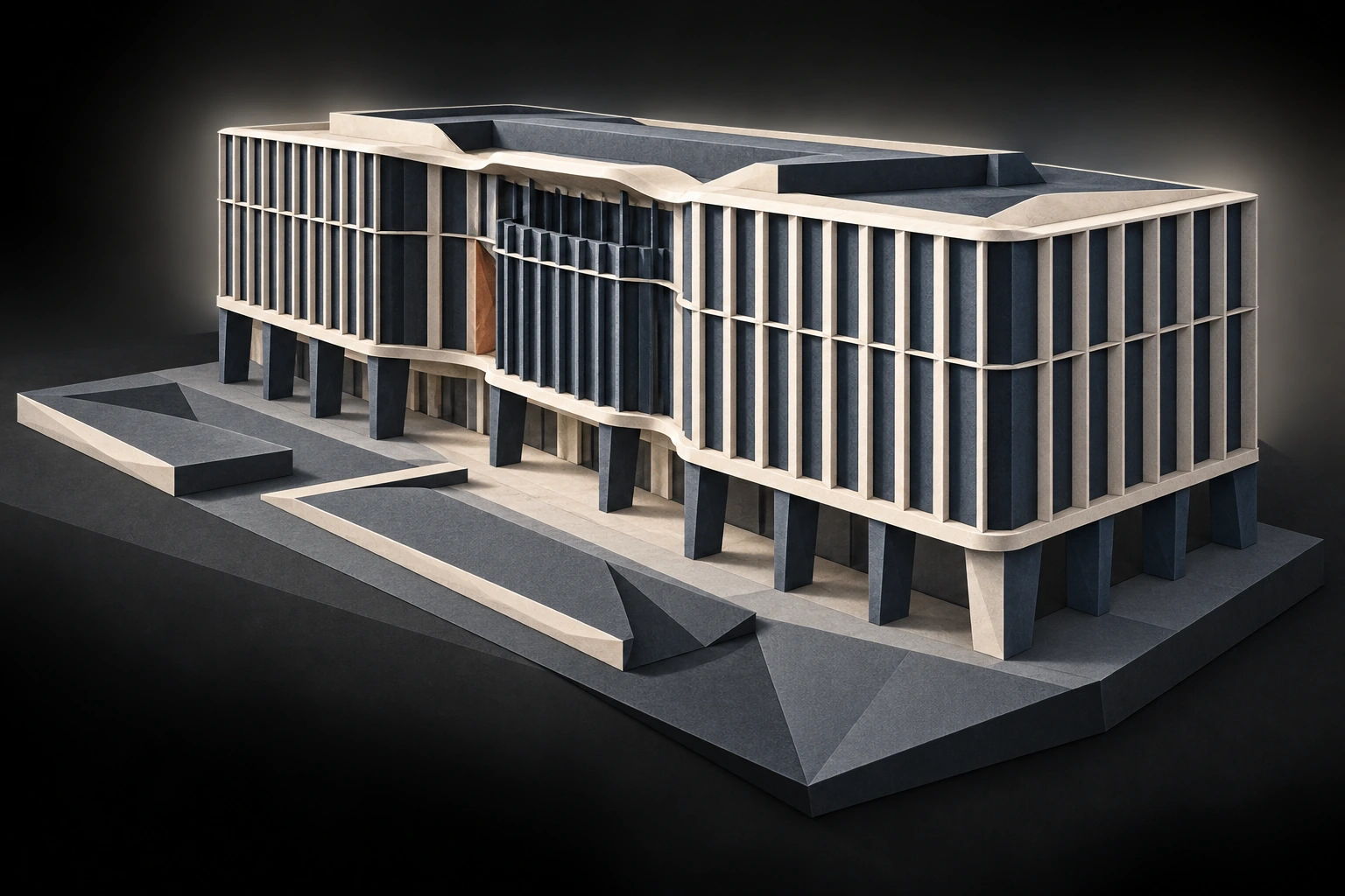 Ivory and slate architectural paper study of The Keystone Building