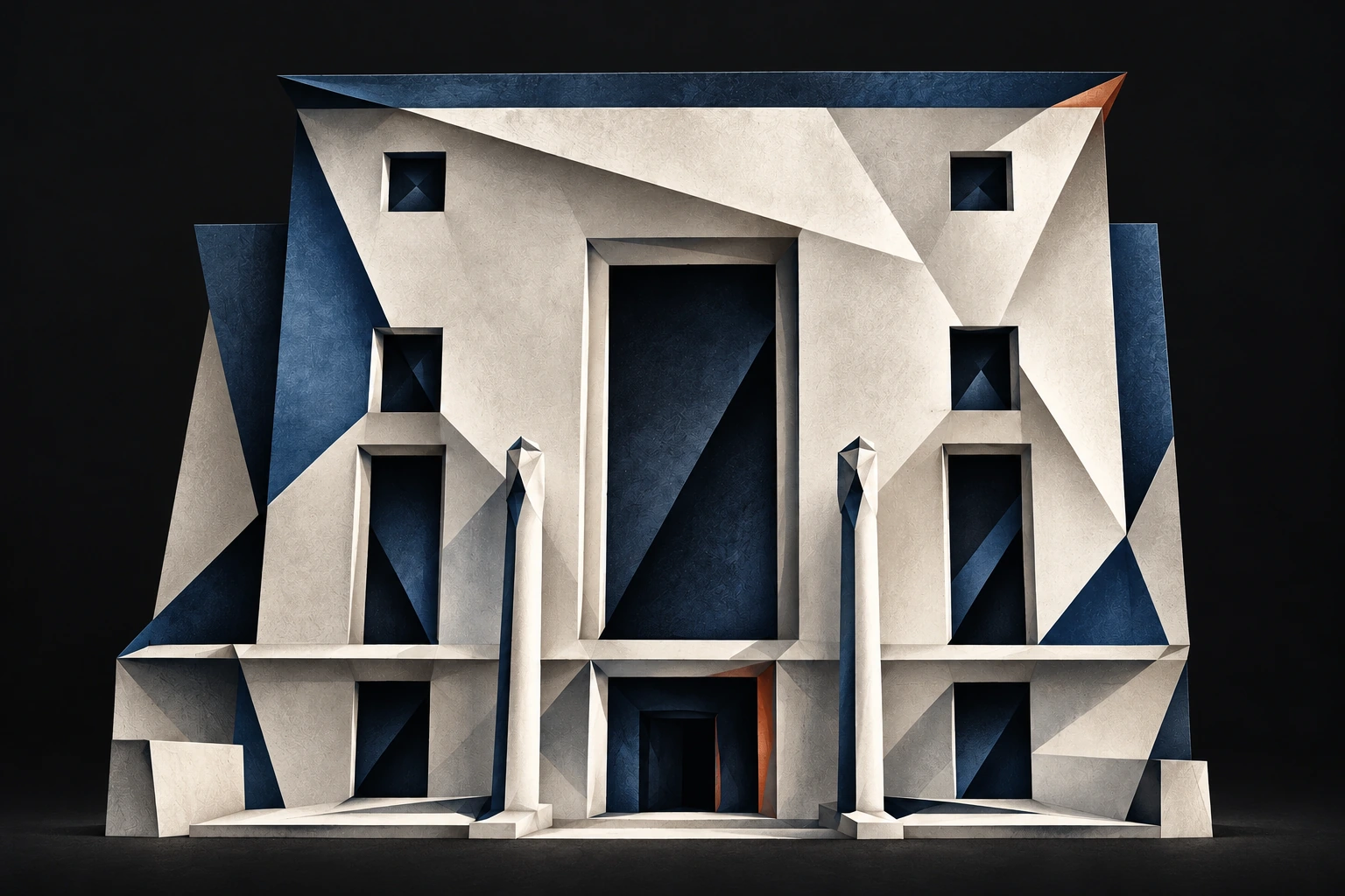 Ivory and slate architectural paper study of House of Architecture